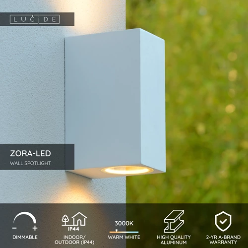 Lucide ZORA-LED - Wall spotlight / Wall light Indoor/Outdoor - LED Dim. - GU10 - 2x5W 3000K - IP44 - White - USP